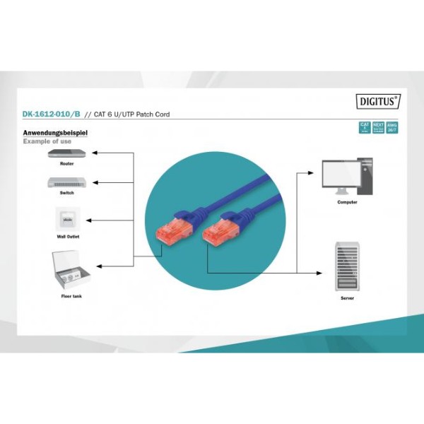 Фото - Кабель патч-корд Digitus CAT 6 UTP 1 м Blue (DK-1612-010/B)